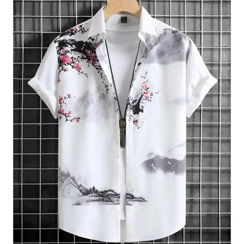 Fashion Shirt for Men 3d Ink Painting Prints Men'S Clothing Daily Casual Short Sleeve Beach Party Sweatshirt Street Hawaii Shirt