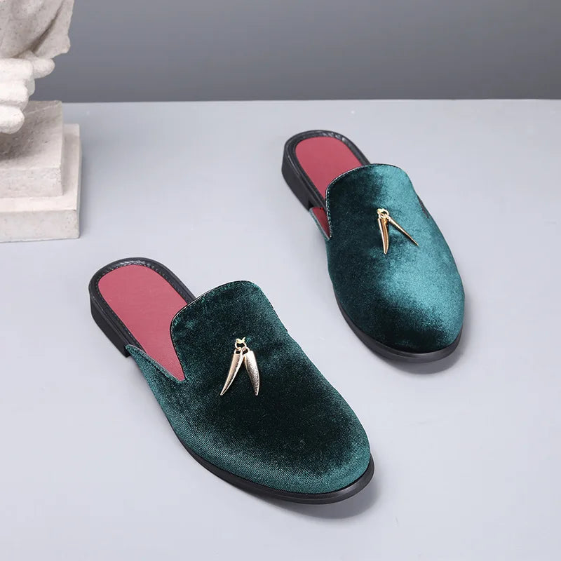 Fashion New Men Velvet Tassels Half Slippers Loafer Male Casual Purple Green Blue Black Mules Moccasins Breathable Driving Shoes