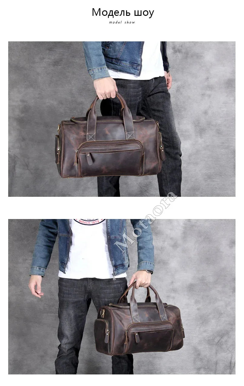 New Men's Leather Travel Bag Premium Genuine Leather Business Backpack - RFID Anti-Theft Outdoor Duffel Bag for Business