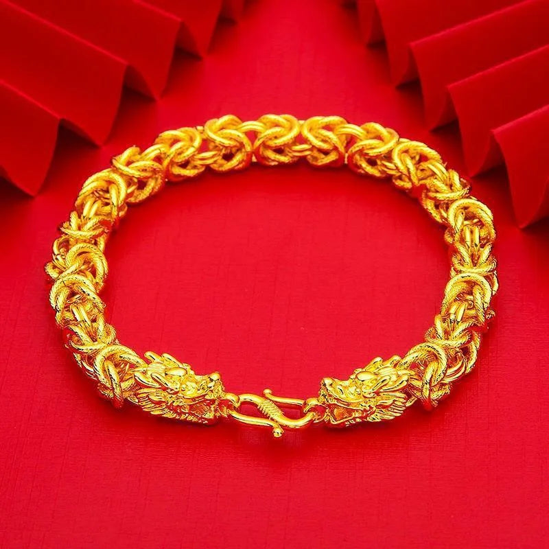 24K AU999 pure gold men's dragon scale gold bracelet bracelet men's casual fashion high-end gold bracelet jewelry gift