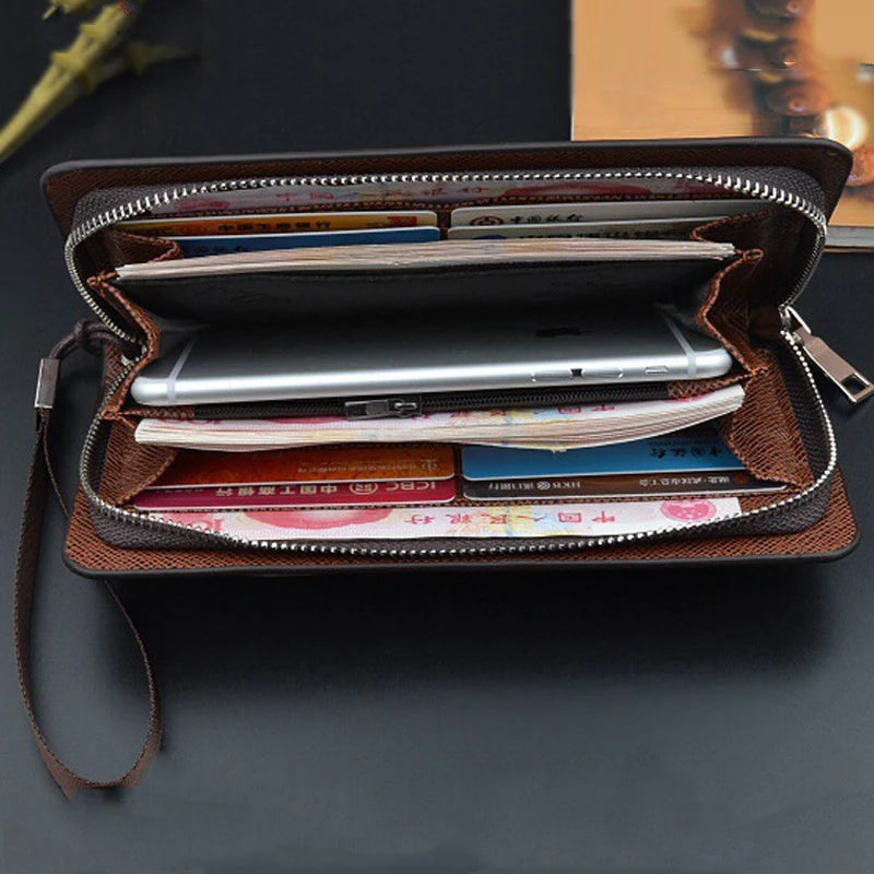 Men's Leather Long Wallet - Business Clutch with Phone Slot & Card Holder, Large Capacity Gift for Dad/Husband/Boyfriend