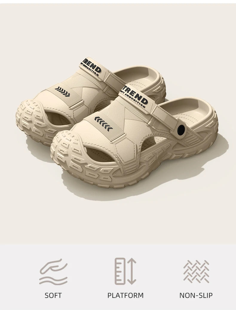 EVA sandals for men in summer, thick soft soled for outdoor wear, beach shoes for casual sports, and perforated shoes