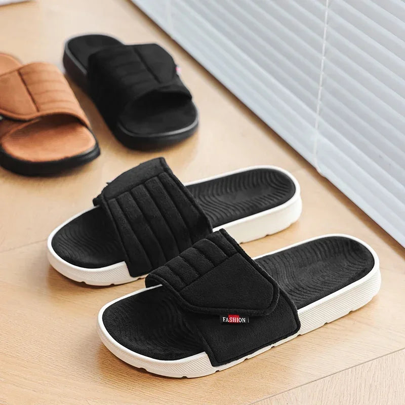 Men's Fashion Slippers Solid Color Flat Heel Retro Style Solid Color Ultra-light Soft Sole Silent Home Suede Casual Shoes
