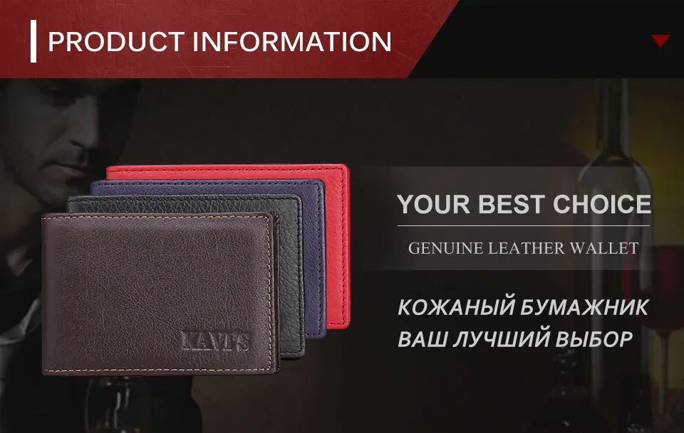 Genuine Leather Portable Slim Wallet for Men Mini Credit Card Holder Thin Small Card Organizer Purse Driver's License Money Bag