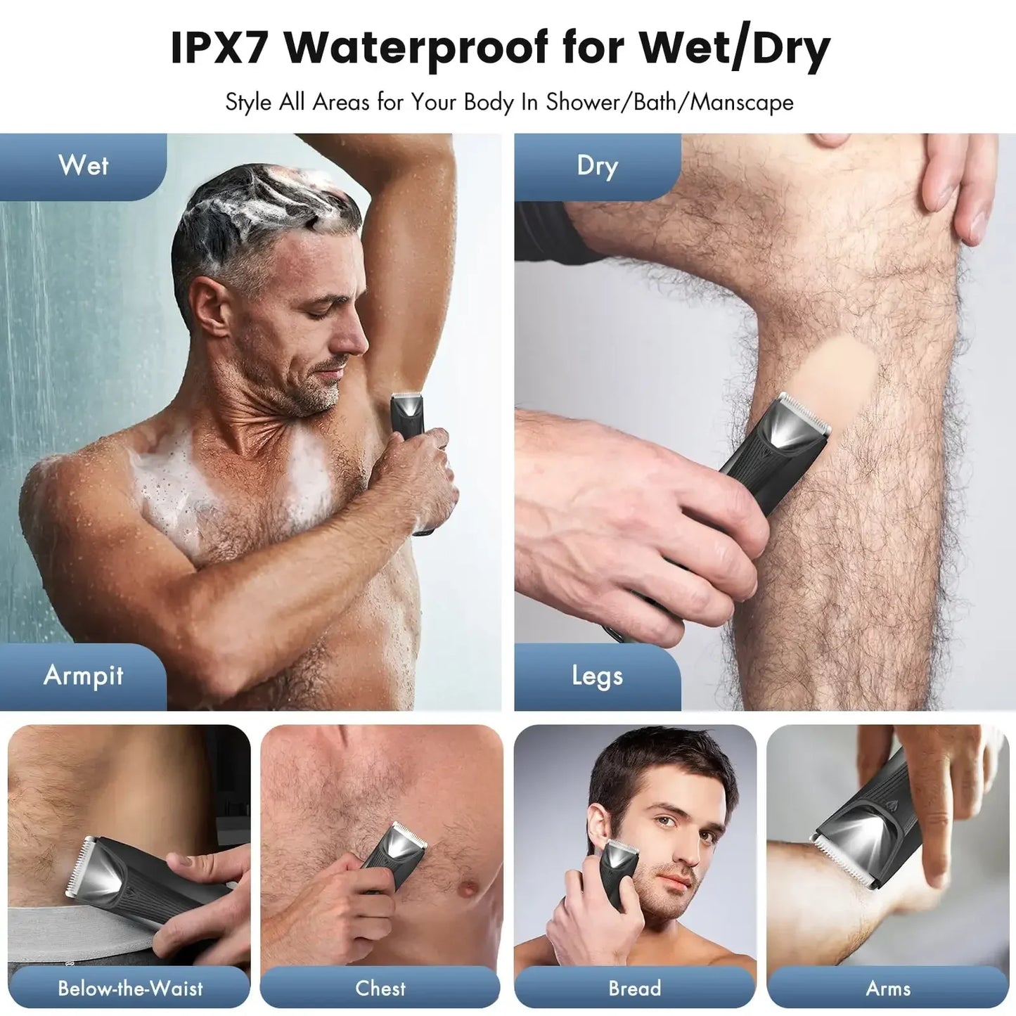 Body Hair Trimmer for Men with Ceramic Blade Wet Dry Mens Ball Trimmer with Standing Recharge Dock Groin Hair Trimmer for Men