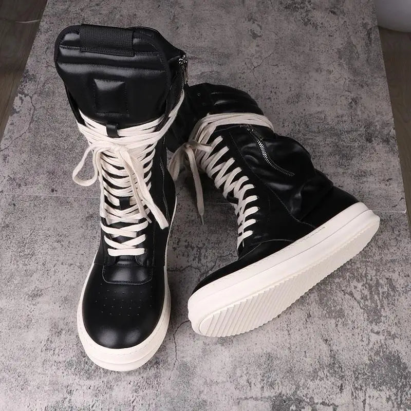 Women's Boots Leather Shoes for Man Motorcycle Boots High-tops Men's Casual Shoes Fashion Black Women's Sneakers