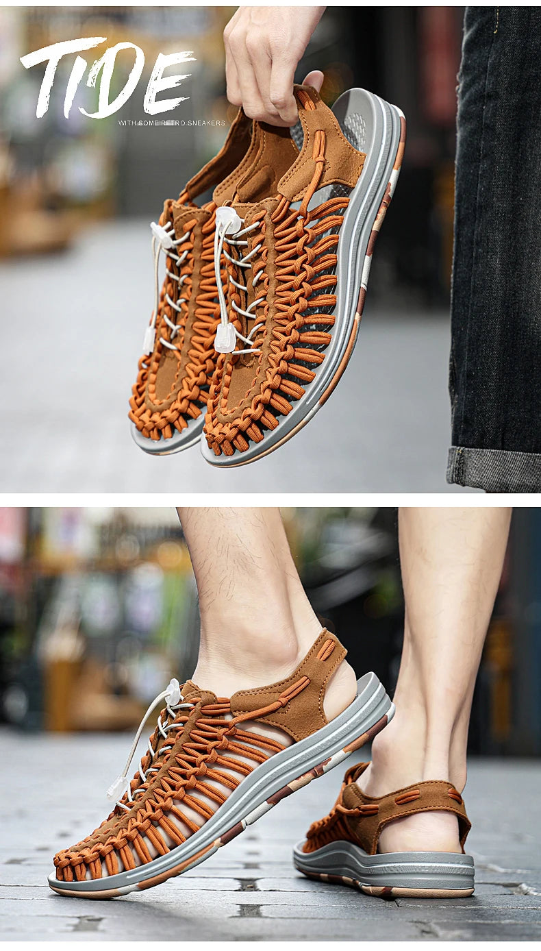 Summer Men Sandals Weaving Design Beach Sandals Breathable Casual Flat Roman Mens Shoes Outdoor Couples Sandals