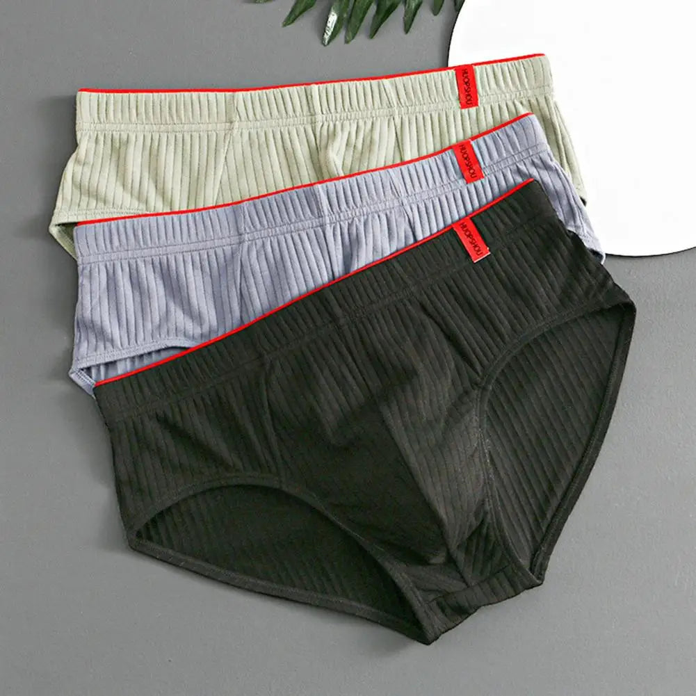 Men Briefs Mid Waist Elastic Soft Breathable Anti-septic U Convex Striped Solid Color Casual Men Underpants underwear men
