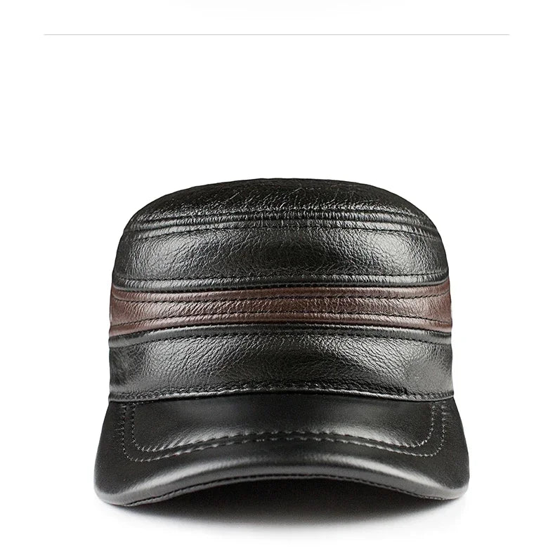 Adjustable Size Leather Baseball Cap Men's Winter Hat New Thicker Warm Cowhide Simple Fashion Male Bone Snapback Dad's Hats