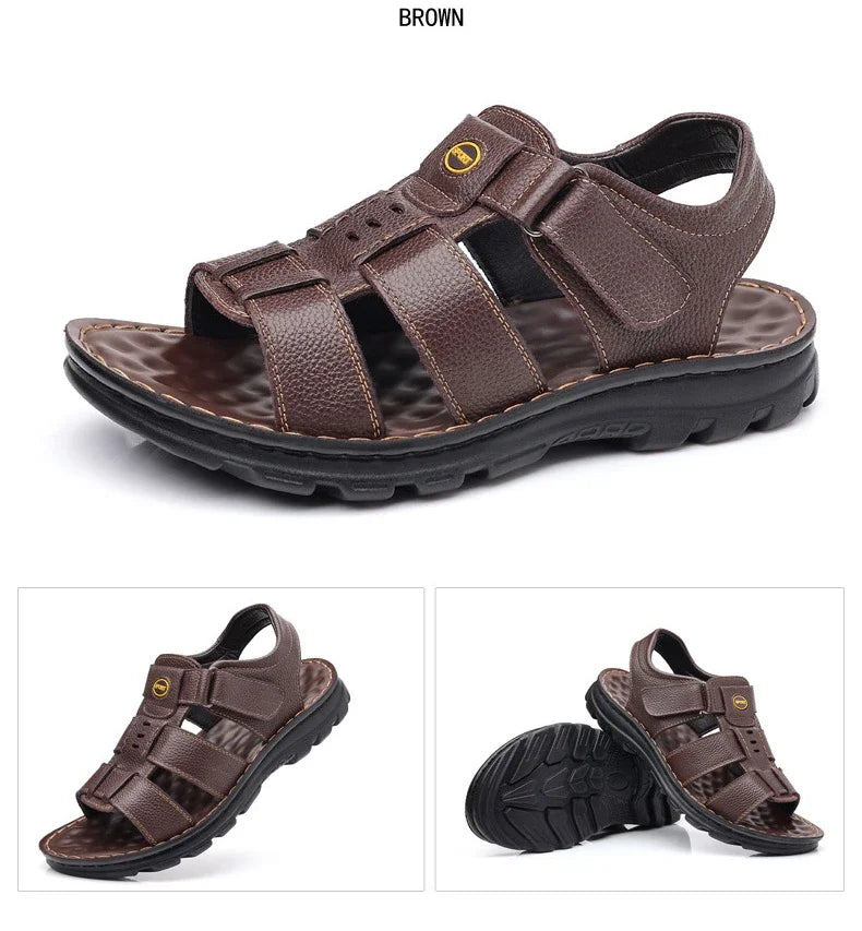 Genuine Leather Men Sandals High Quality Causal Shoes for Men Outdoor Non-slip Beach Shoes Fashion Designer Cowhide Men Slippers