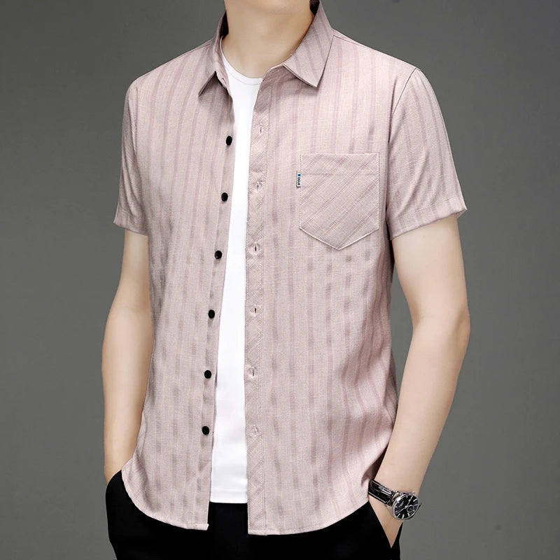 New Men's Business Casual Short Sleeved Printed Shirt with Wrinkle Resistance No Ironing Comfortable All Season Versatile Top
