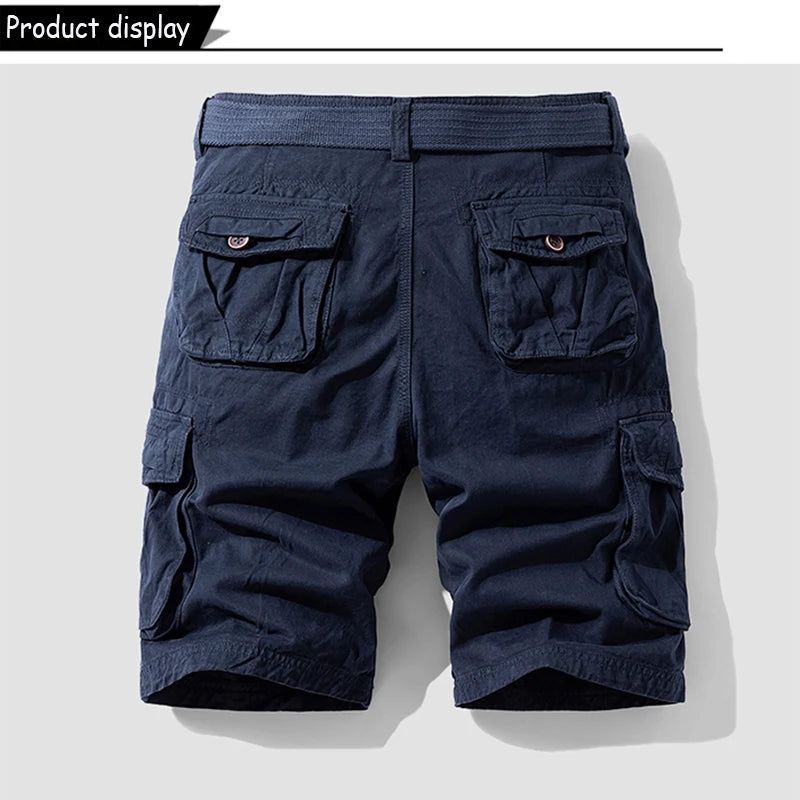 New Men Summer Outdoor Leisure Buttons Cargo Style Shorts Men Solid Straight Cotton Comfortable Fashion Design Short Pants Male