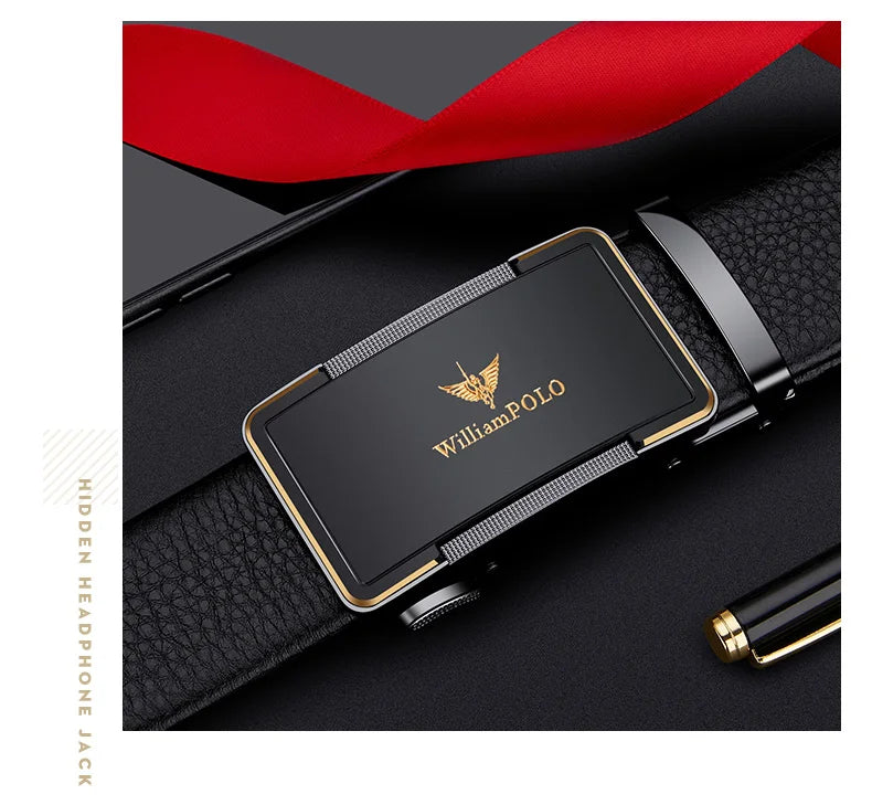 Men's leather belt with automatic buckle, casual pants belt, fashionable high-end belt, business waist belt