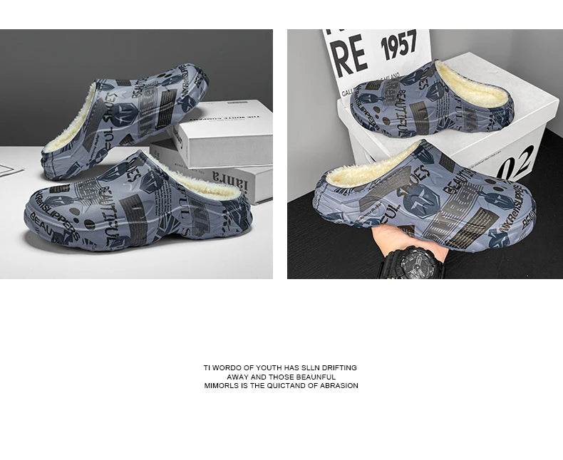 Slippers for Men Wear-resistant Shoes for Men Men's Flip Flops Added Cotton Waterproof Slipper Soft and Comfortable Non-slip
