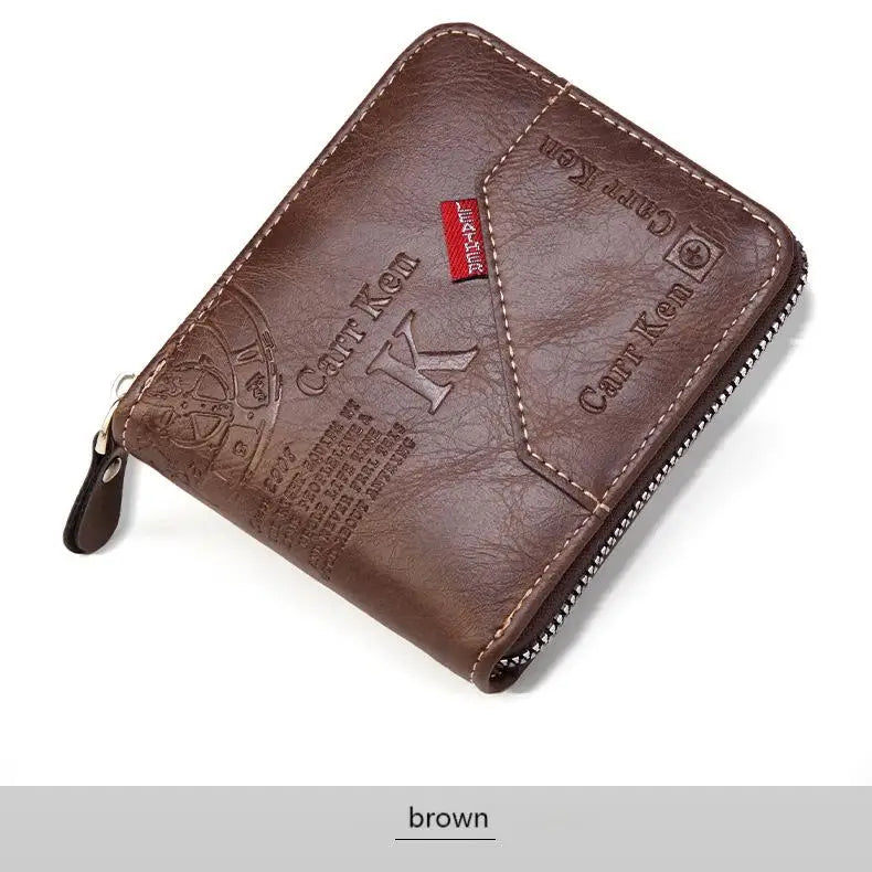 Men’s PU Waxed Oil Leather Wallet – Short Bifold Coin Purse with All-Around Zipper for Cash & Cards