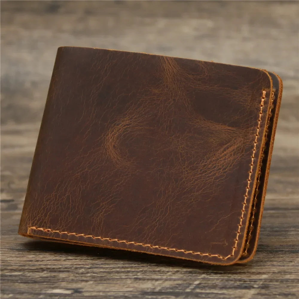 Men's Crazy Horse Leather Wallet, Genuine Leather Wallet, Card Bag, Simple Retro European and American Style, Mens Purse
