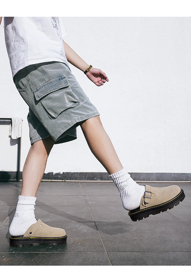 Summer Half Slippers for Men Non Slip Beach Shoes Classic Clogs Shoes Men's Slippers Fashion Big Leather Casual Slippers