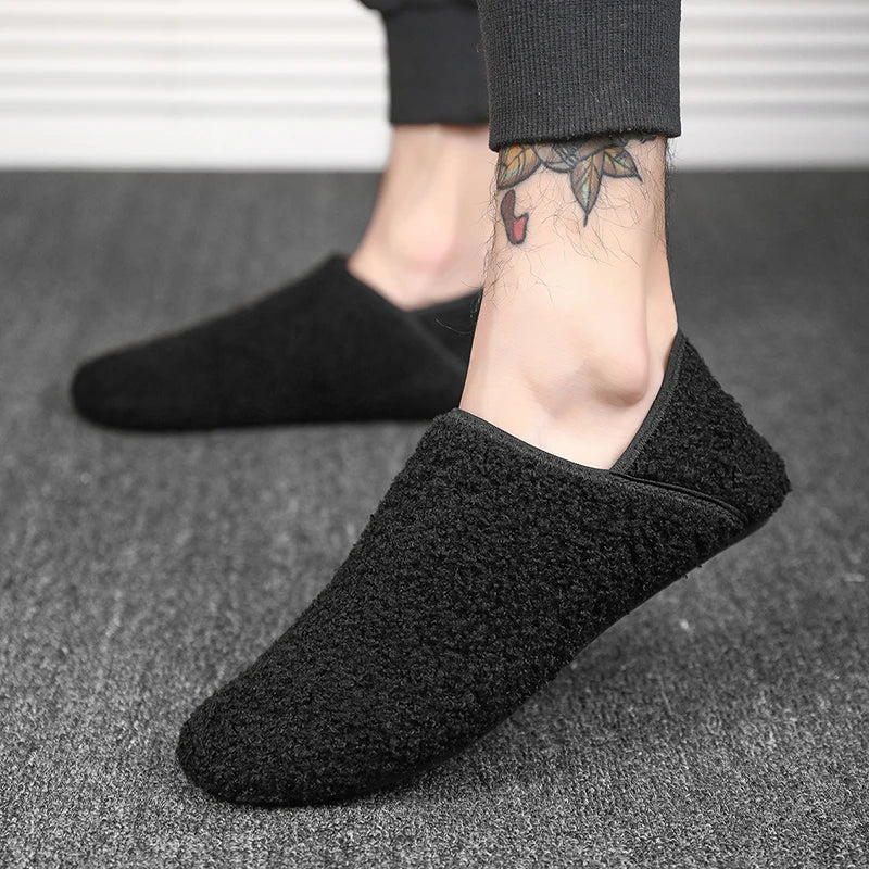 Men Winter Slippers Women Warm Shoes Soft Plush Flats Casual Shoes Male Loafers Lightweight Home Walking Couples Shoes Footwear