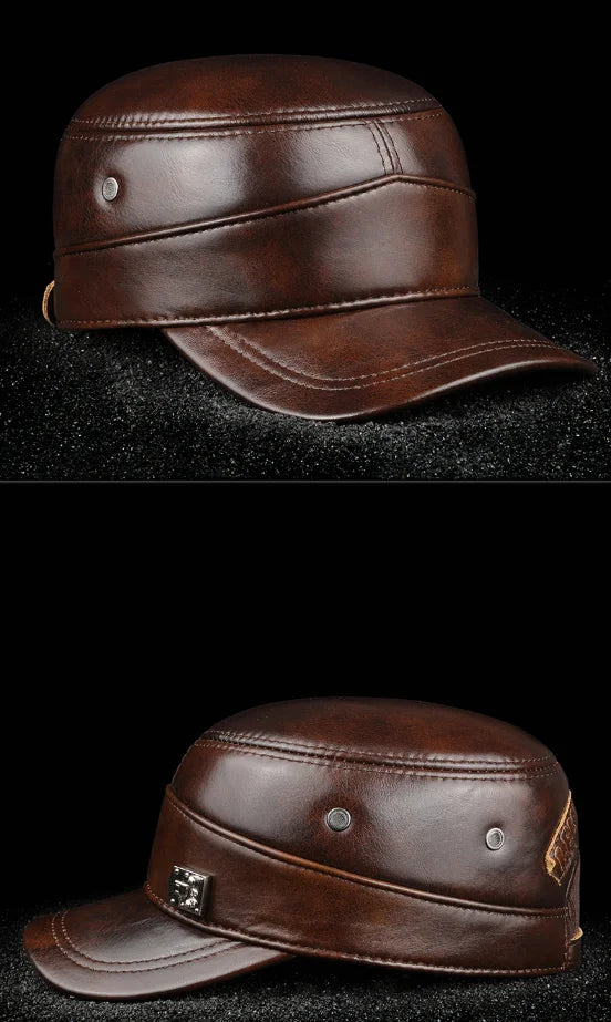 2025 New Men Spring/Winter Real Leather Black/Brown Flat Baseball Caps Male 54-62 cm Customized Size Outdoor Snapback Golf Hat