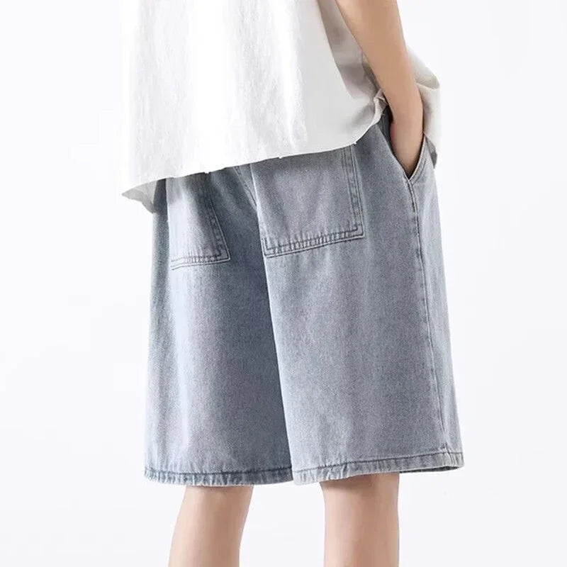 Men New Casual Shorts Male Summer Fashion Straight Leg Five Quarter Loose Fit Denim Pants High Street Wide Leg Baggy Pants