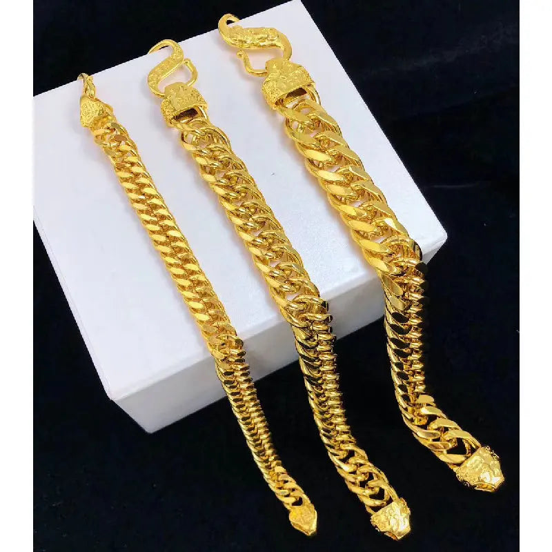9999 24K real gold jewelry flat bracelet boss Fu's head hand jewelry men's and women's bracelet