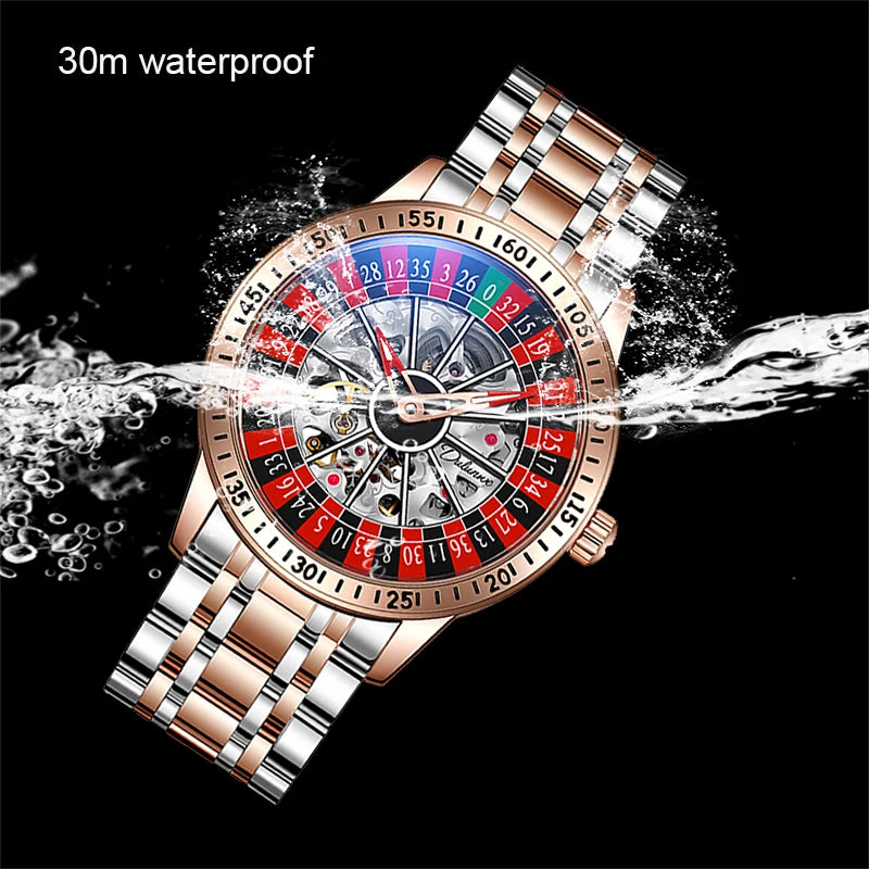 Men Mechanical Watch Automatic Luxury Gambling Rotating Plate Dial Wristwatch Man Casual Waterproof Luminous Clock Reloj Hombre