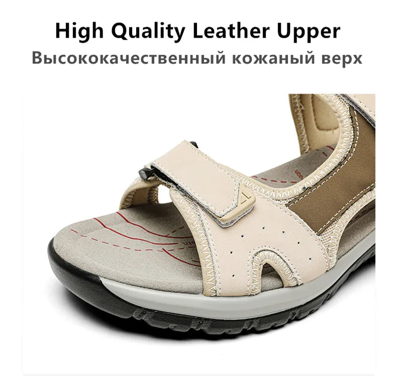 New Summer Leather Women's Sandals Fashion Design Breathable Women Casual Shoes Women Outdoor Beach Flat Sandals Big Size 42