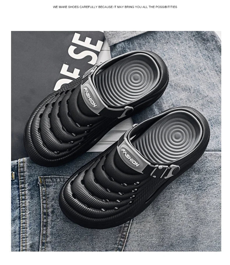 Summer Slippers for Men Driving Dual-Purpose Operating Room Baotou Clogs Soft Sole Outer Wear Home Casual Coconut Sandals