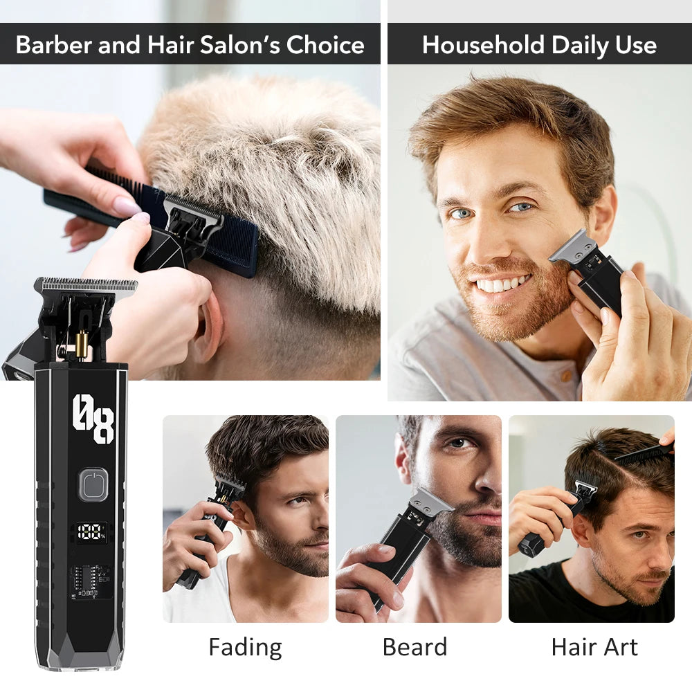 Men's Hair Clipper Cordless Hair Trimmer Beard Trimmer Rechargeable Hair Cutting Grooming Kit with LED Display Professional Barb
