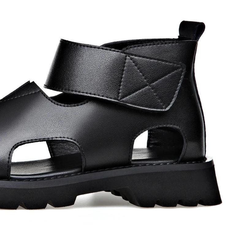 Cow Leather Sandals for Men 2025 Summer New Designer Big Size Increase Roman Beach Shoes Male Fashion Casual Black Sandals Man