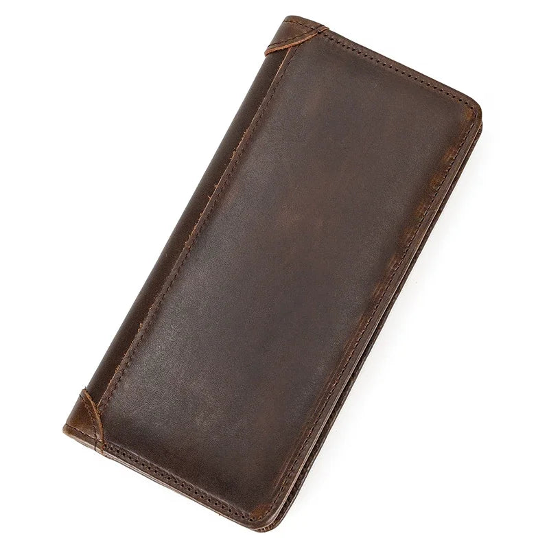 Casual Long Wallet Men Mobile Phone Male Long Purse Bifold Card Wallet Natural Cow Skin Leather Purse Men Business  Card Holder