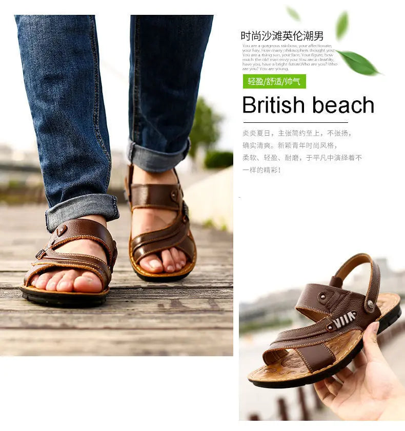 Men's Sandals Fashion Casual Leather Sandals Outdoor Non Slip Trekking Sandalias Summer New Beach Shoes for Man Designer Slipper
