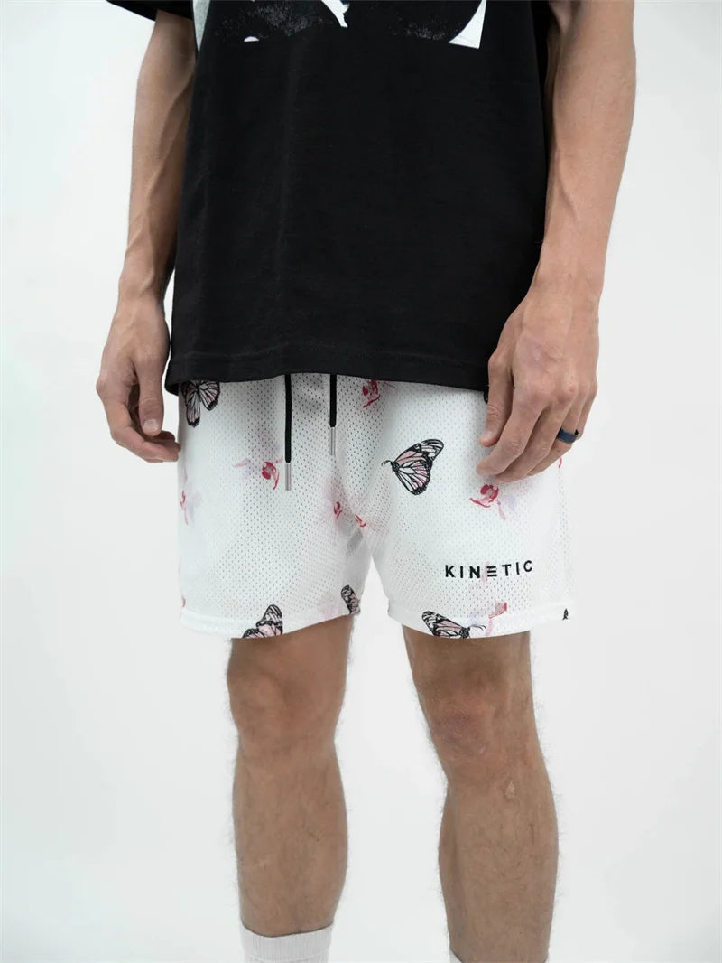 Summer New men short pant Rose Design Casual Shorts Street Hip Hop Fitness Polyester Fast Dry Breathable Embroidery Men Shorts