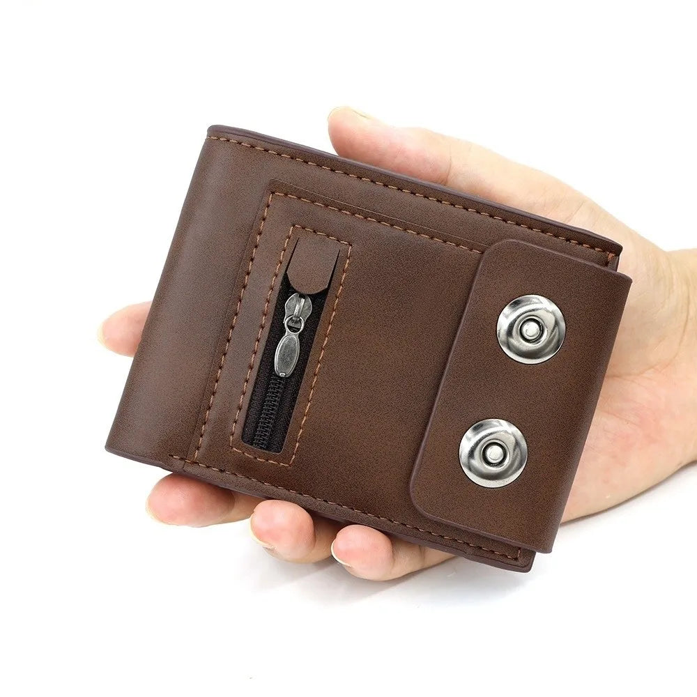 Luxury PU Leather Men's Wallet Anti-Theft Solid Color Short Card Bag Large Capacity Magnetic Buckle Business Wallet Male