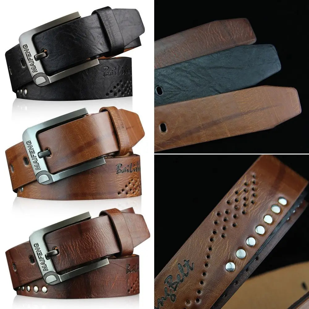 Men's Genuine Leather Belt Luxury High Quality Classic Buckle Business Cowboy Vintage Waistband Alloy Belts
