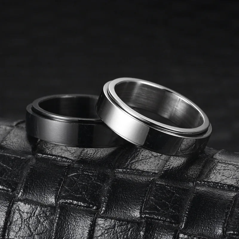 Metal Spinner Fidget Black Rock Band Rings For Men Anti Rotating Anxiety Control Relaxing Joint Ring Accessories Bague Homme