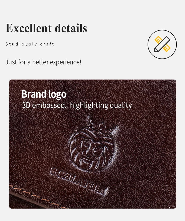 Genuine Leather Wallet for Men Minimalist Tri-Fold Purse with RFID Protection  Zipper Coin Pocket  Credit Card Slots