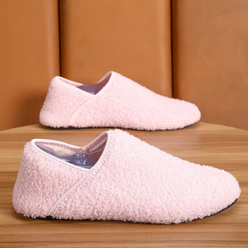 Men Winter Slippers Women Warm Shoes Soft Plush Flats Casual Shoes Male Loafers Lightweight Home Walking Couples Shoes Footwear