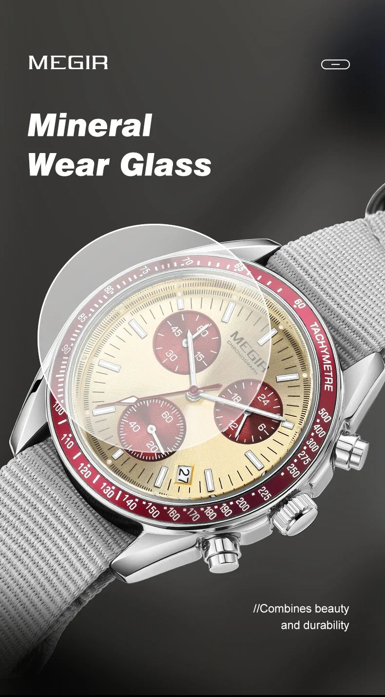 MEGIR New Luxury Men's Watches Canvas Weaving Strap Sport Automatic Chronograph Quartz Waterproof Wristwatch for Male 2247