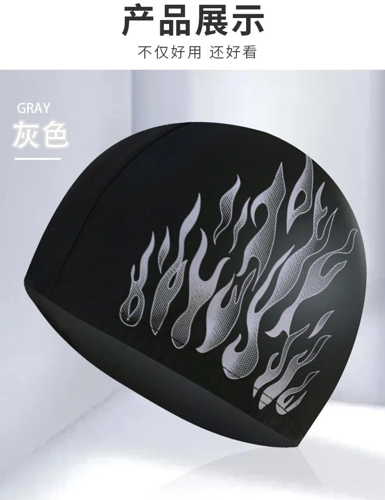 Men's Swimming Caps Large Size High Elastic Breathable Nylon Swim Cap Fashion Printing Ear Protection Men Male Swimming Cap Hat