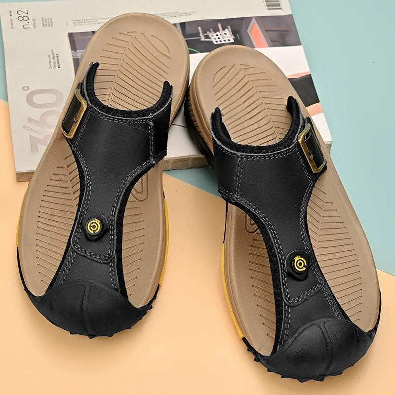 Genuine Leather Sandals Men Breathable Summer Shoes Man Waterproof Outdoor Men Sandals Antiskid Beach Sandals Footwear