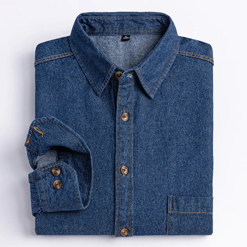 New men's long-sleeved shirt 100% cotton denim spring/summer casual non-ironing high quality breathable plus size solid color