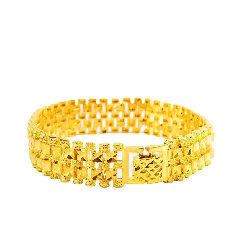 Premium9999 gold bracelet  pure gold mens real gold wrist chain fashionable and atmospheric24K watch buckle watch chainValentine