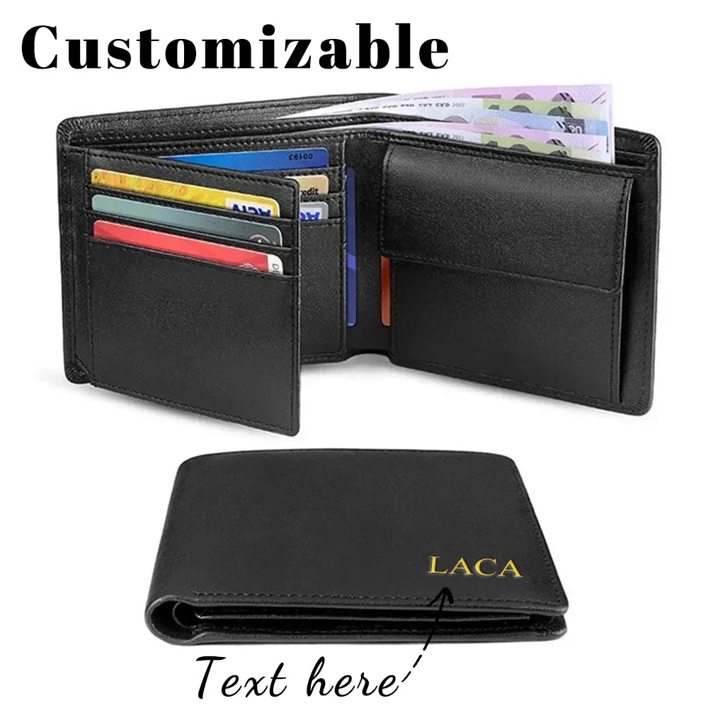 Customized name 100% genuine cowhide leather wallet, RFID barrier ultra-thin three-in-one men's wallet, anti-theft wallet