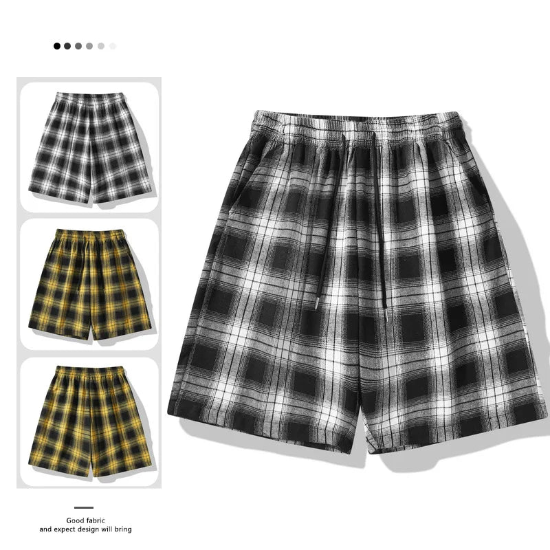 2025 Men's Shorts Checkered Printed Home Casual Pants Breathable Summer Street Wear Combination with Flat Corner Design