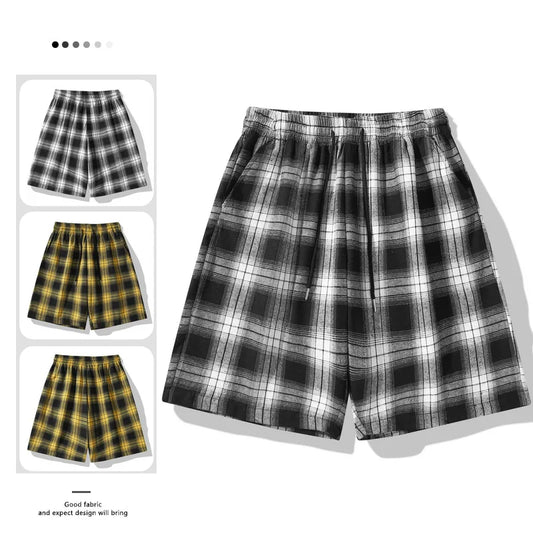 2025 Men's Shorts Checkered Printed Home Casual Pants Breathable Summer Street Wear Combination with Flat Corner Design