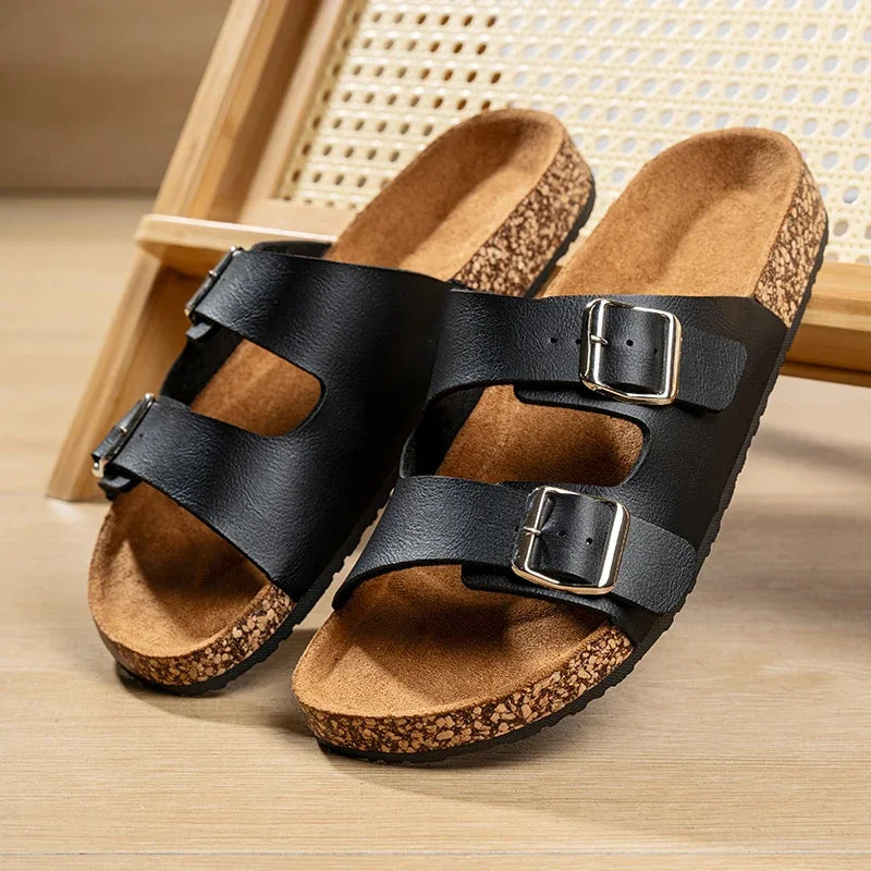 Fashion Classic Unisex Slippers For Men Comfortable Summer Cork Shoes For Men Outdoor Sandals Microfiber