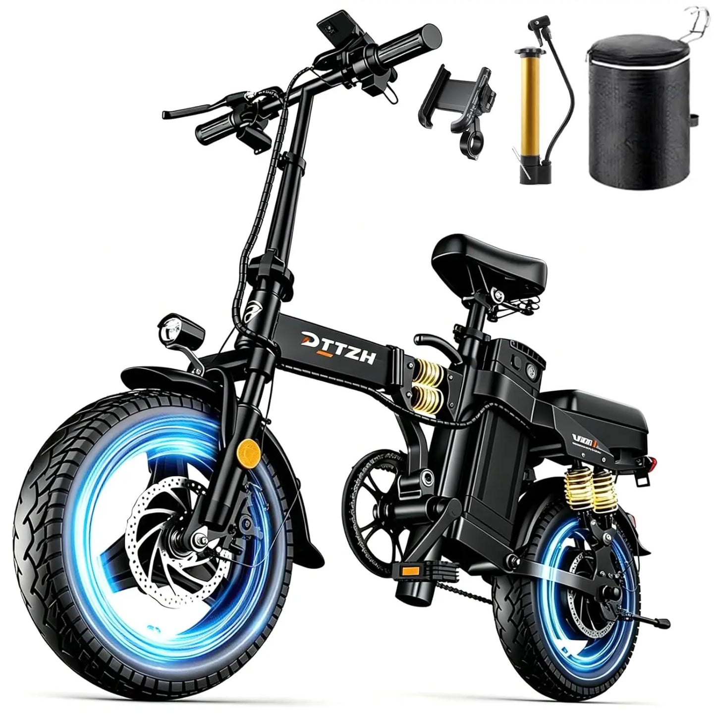 1000W 48V 15Ah Foldable Electric Bike 20MPH MAX 60 Mile Range 14in Commuter E-Bike UL2849 Certified Customized