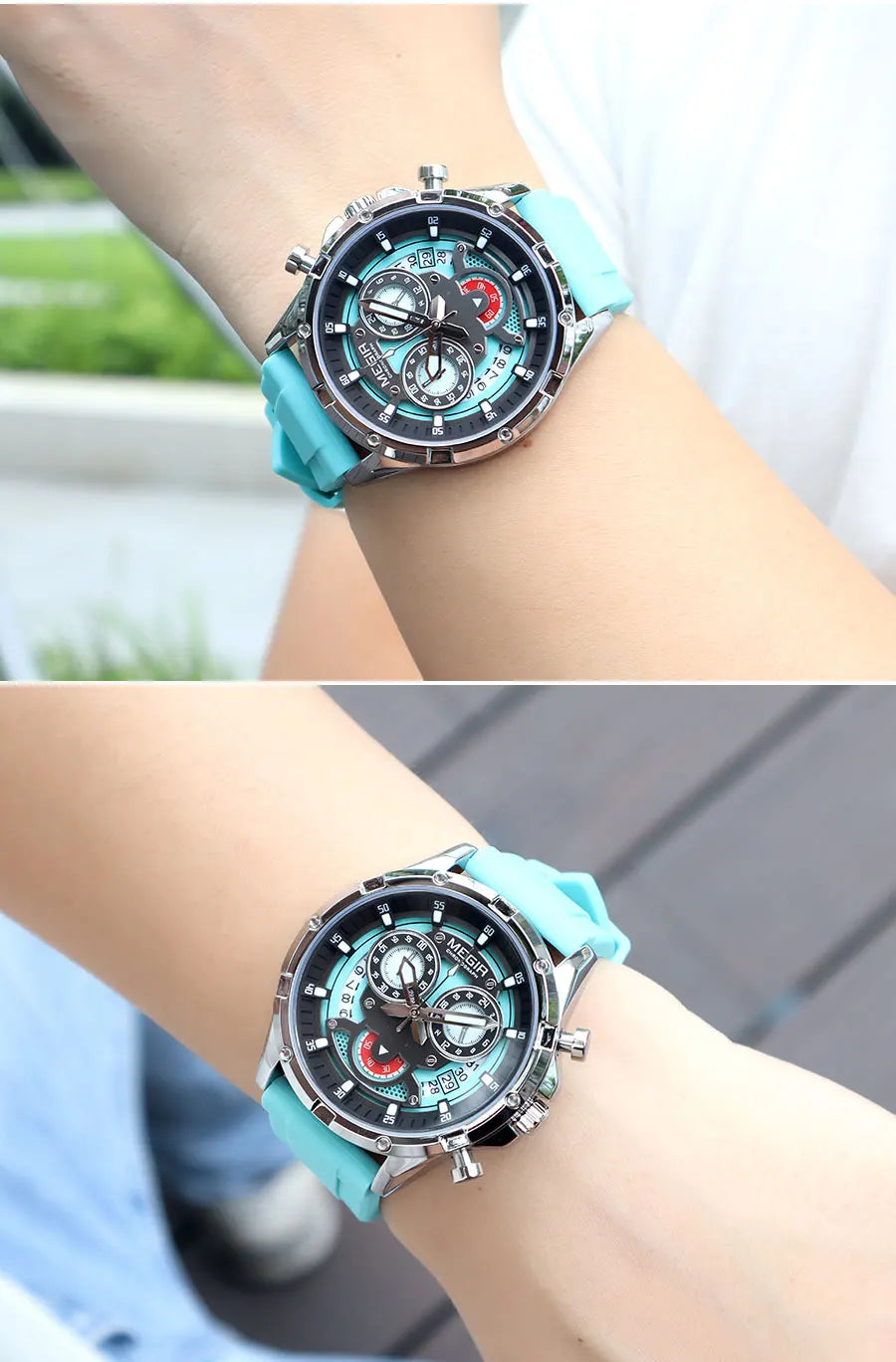 MEGIR New Sport Watches for Men Fashion Chronograph Quartz Wristwatch with Silicone Strap Luminous Hands Calendar Waterproof