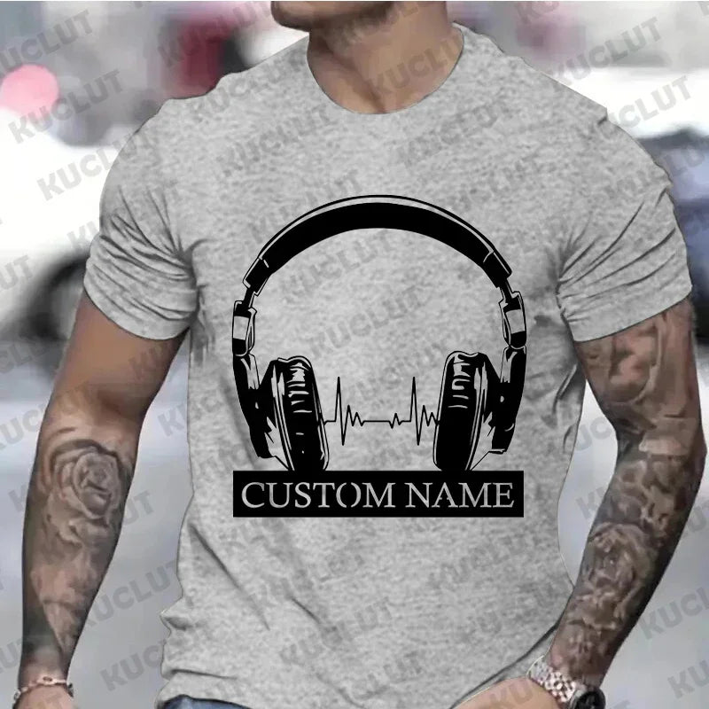 Custom T-shirts for Men Women Clothing Personalized Headphones Print Men T Shirts Music Lovers Clothes DJ Club Name DIY Shirts